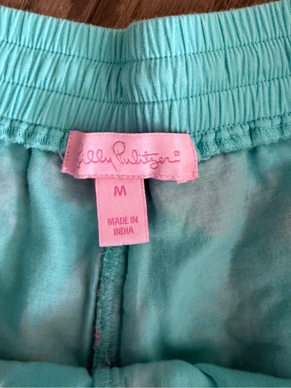 Lilly Pulitzer Aqua Elastic Waist Lounge Shorts with Pink Label - Picture 3 of 5